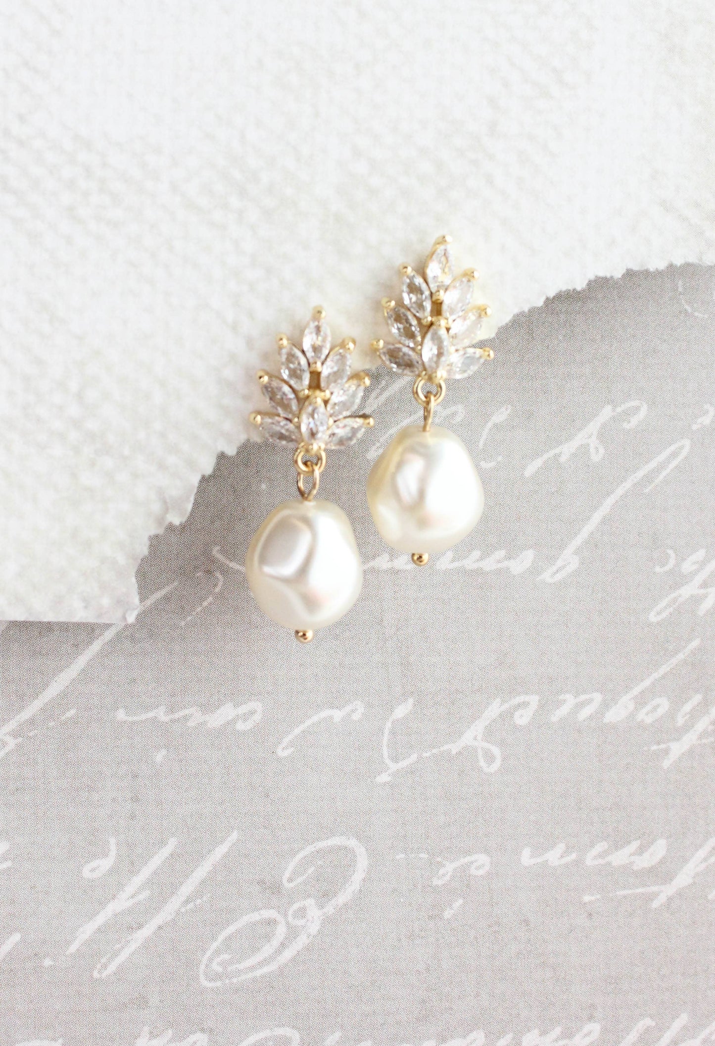 A Pocket of Posies - Glass Leaf Post Earrings | Baroque Pearl | Gold or Silver: Gold Plated