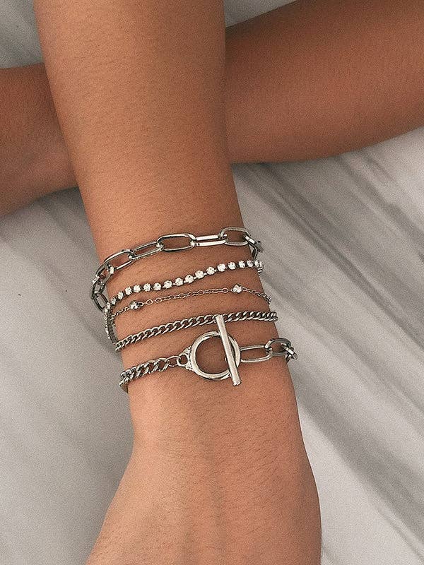 Elanora - Original Simple Rhinestone Chains Bracelet: SILVER / One_size