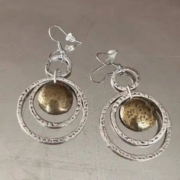 Volare - Dual Tone Harmony Hoop Earrings: Silver plated and brass mix