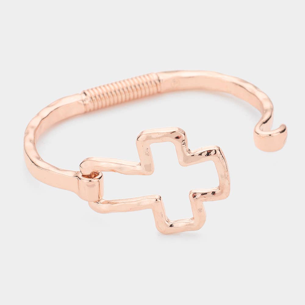 Sensibling Corp. - Hammered Open Metal Cross Hook Bracelet: Worn Silver