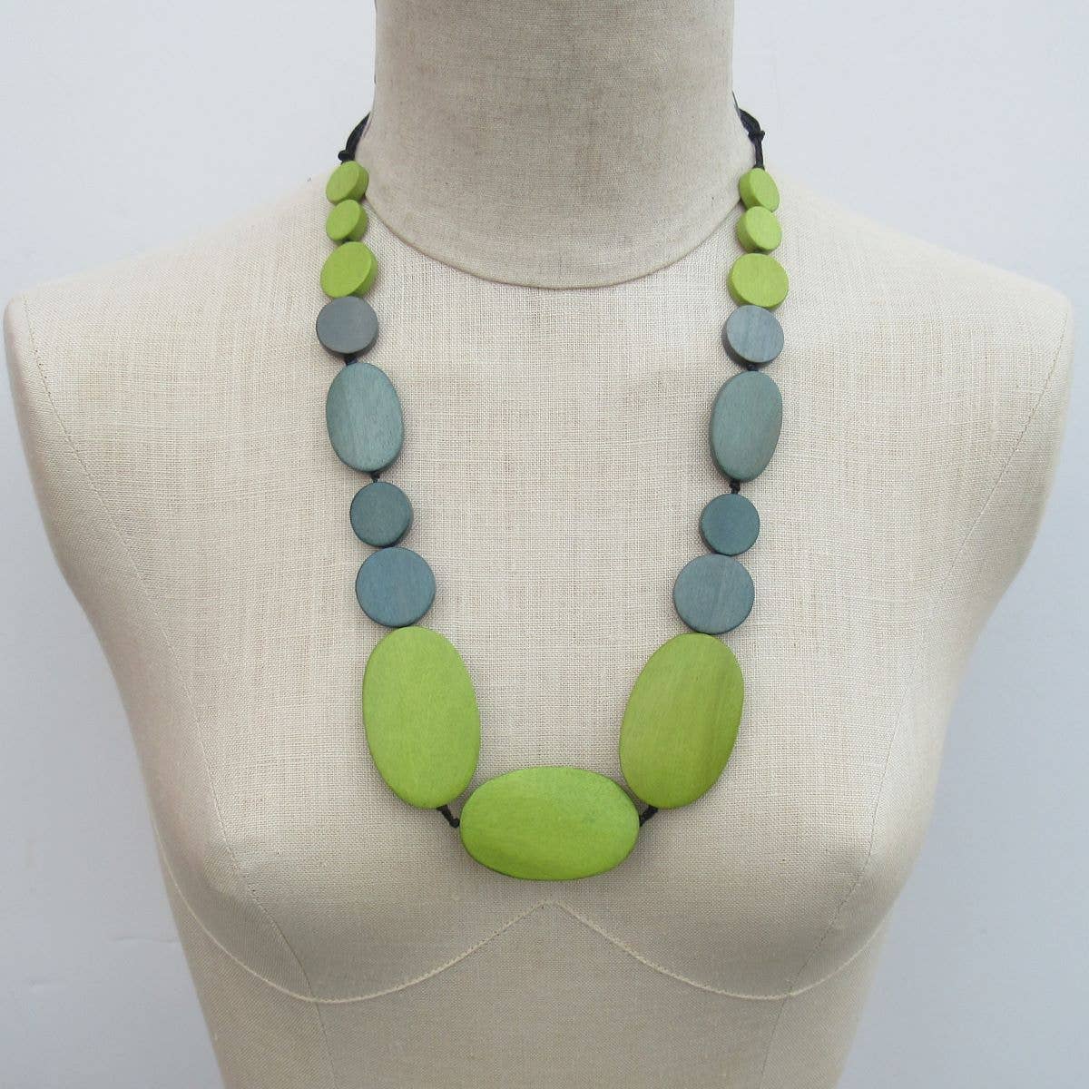 Katie and Company - Pagosa bright green and gray wood bead necklace