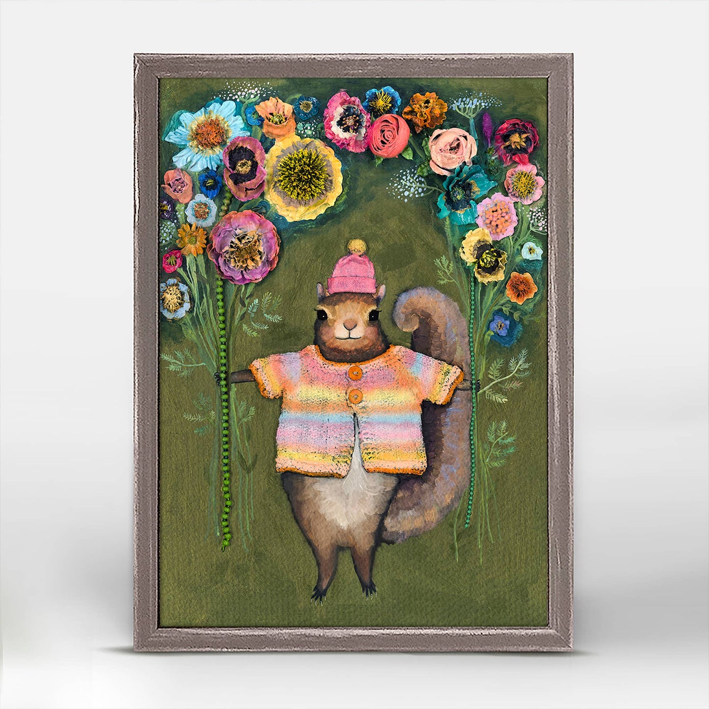 GreenBox Art - Squirrel Bouquet Mini Framed Canvas
