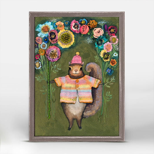 GreenBox Art - Squirrel Bouquet Mini Framed Canvas