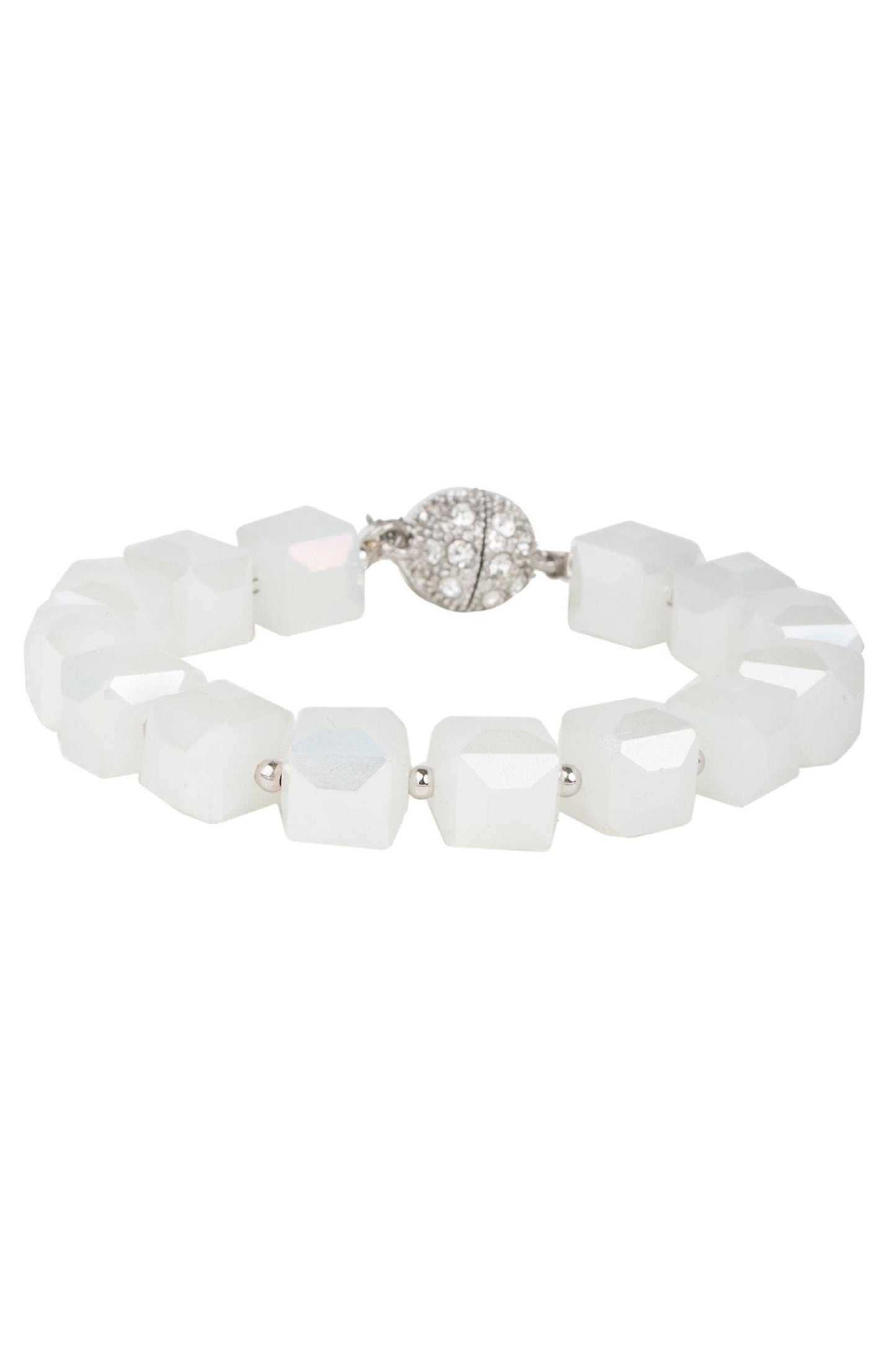 SAACHI - Faceted Bead Stretch Bracelet With Magnetic Clasp: White