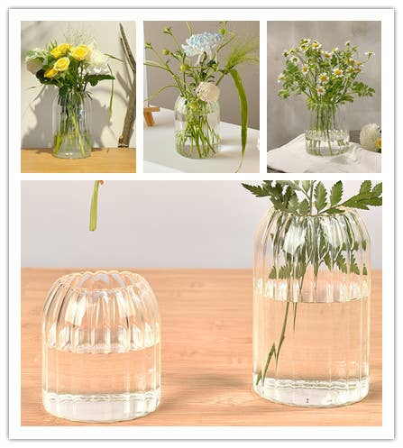 Sweet Home Deco - Stripes Clear Bud Vases, Borosilicate Light Weight Glass: 8''T
