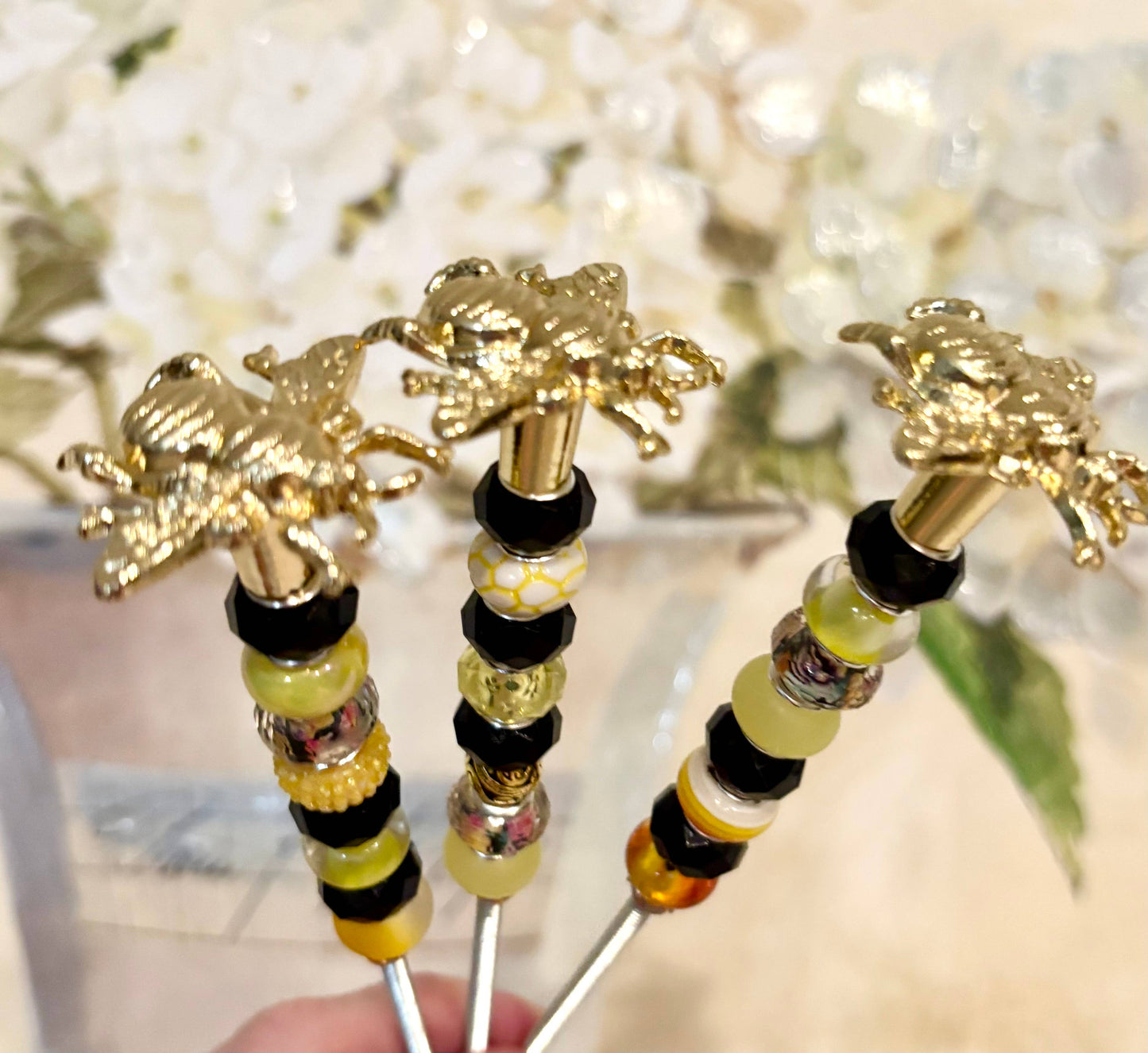 Sea of Bliss Shop - Bumblebee Fairy Garden Beaded Plant Stakes : 13 inch
