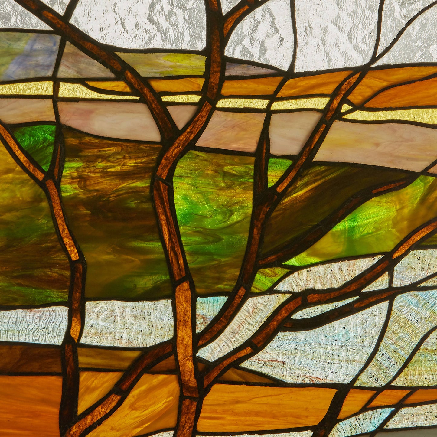 River of Goods - 20"H Fall Treescape Stained Glass Window Panel