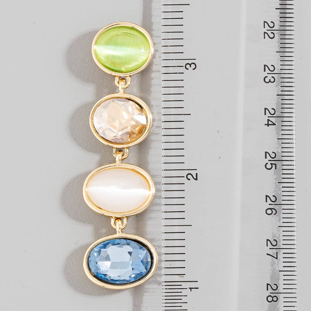 The Looks by Fame Accessories - Tiered Oval Crystal Drop Earrings: 1BLUE
