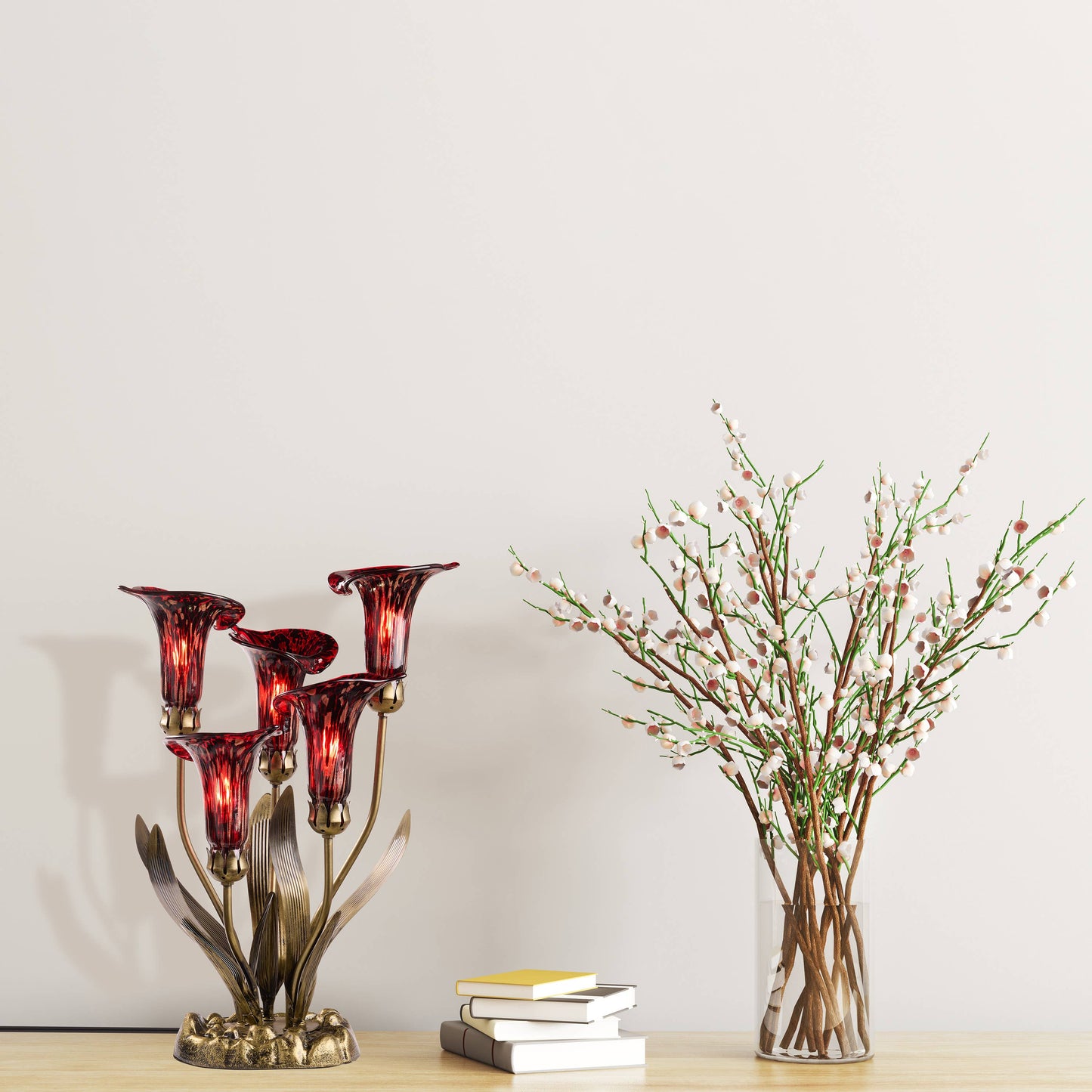 River of Goods - 20"H Red Hand Blown Glass 5 Calla Lily Uplight Accent Lamp