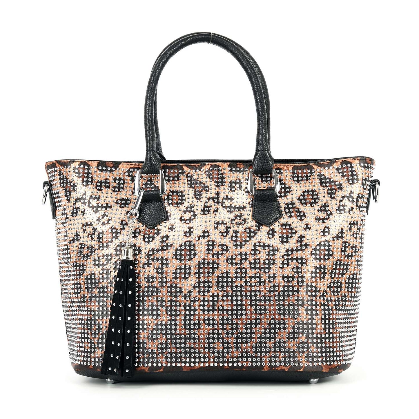 Handbag Express - Rhinestone Covered Tote Handbag: Black