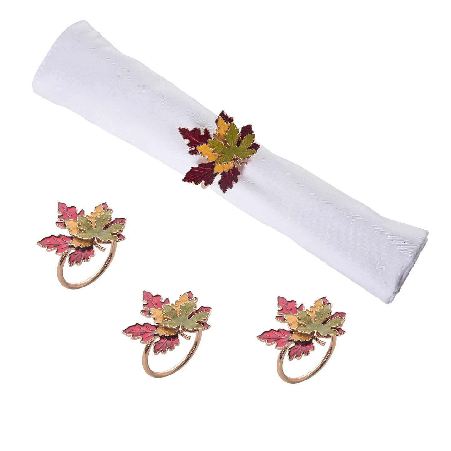 C&F Home - Fall/Harvest Maple Leaves Napkin Ring Set 4