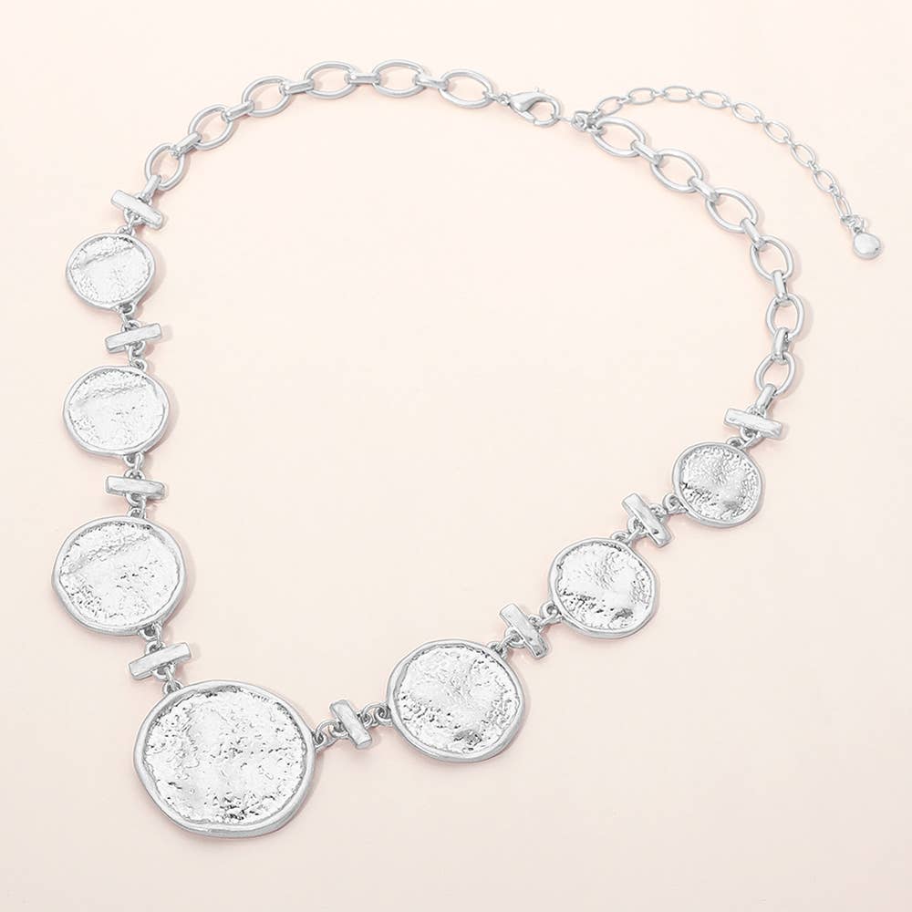 Sensibling Corp. - Bold Textured Disc Link Statement Necklace: Worn Gold
