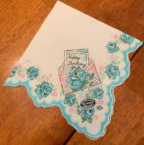 MOMENTS IN THYME - Happy Birthday Little Lady Keepsake Hanky Card: Happy Birthday/Blue