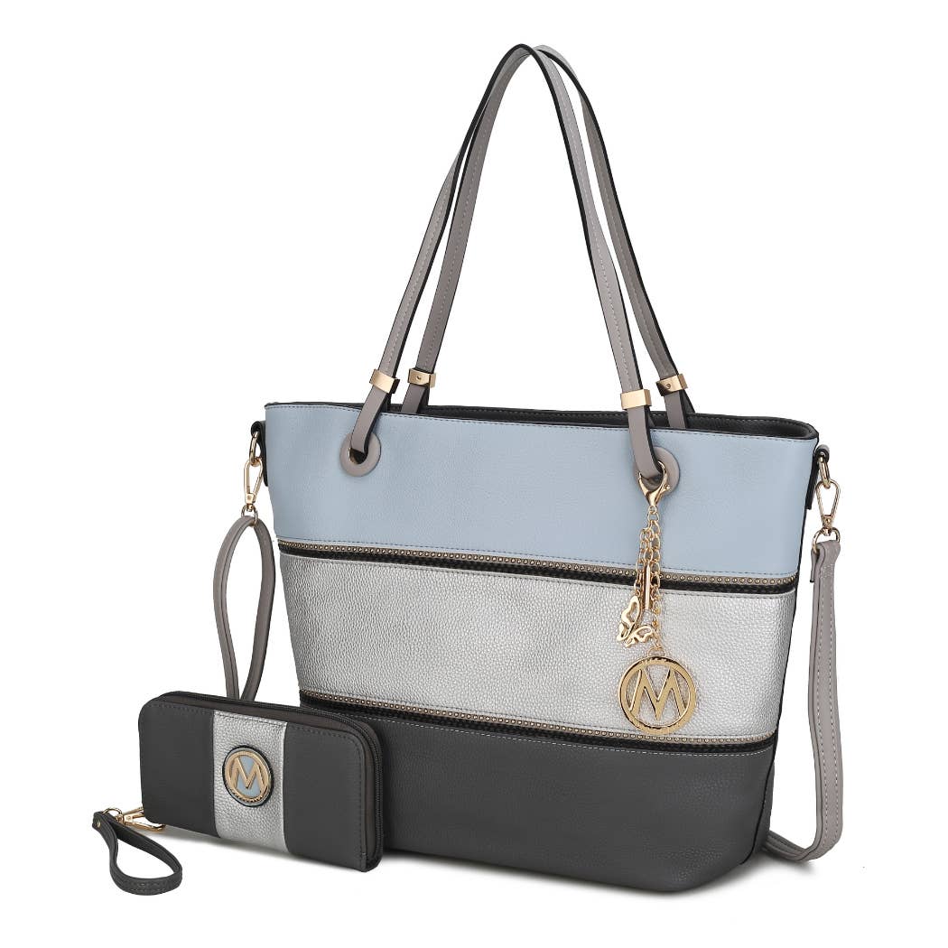 MKF Collection - Vallie Color-Block Vegan Leather Women Tote Handbag by Mia K: Black-Silver-Ivory