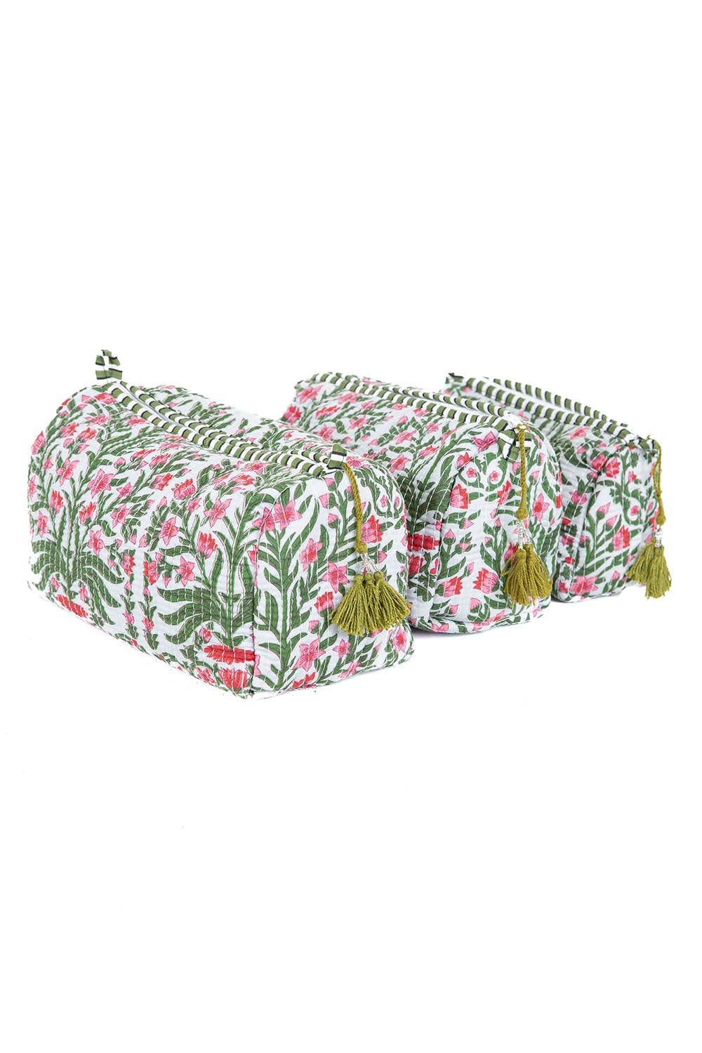 LA Soul - Black Floral print Quilted Cotton Toiletry Bag Set