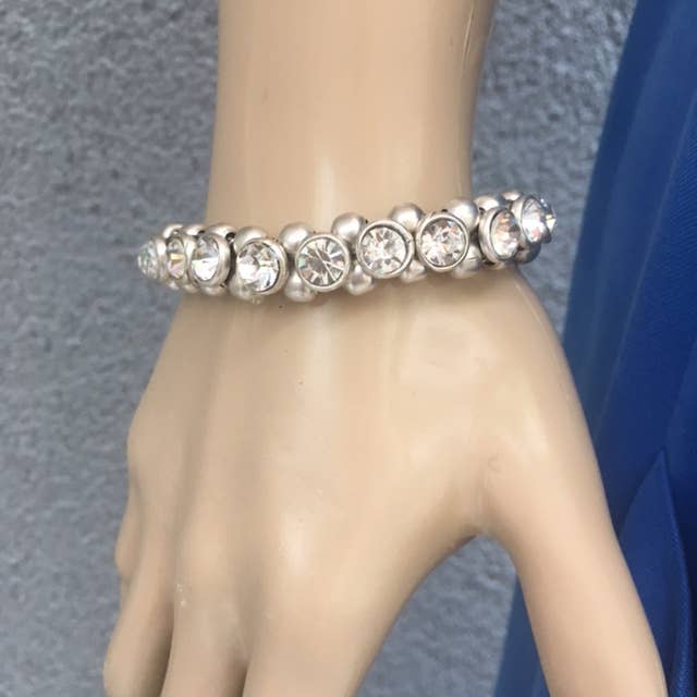 Volare - Stretch crystal Brass, silver plated bracelet: Cobalt