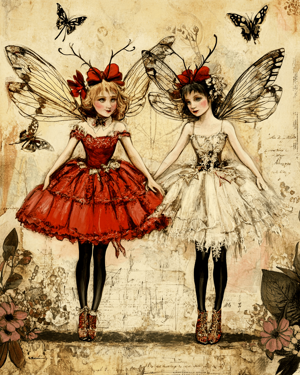 Mowbi - Vintage Fairy Pair - Fairies Wall Art Prints – 8″x10″ Artwork for 11″x14″ Frame
