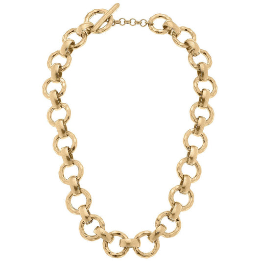 Canvas Style - Carrie Hammered Chain Link Necklace in Worn Gold