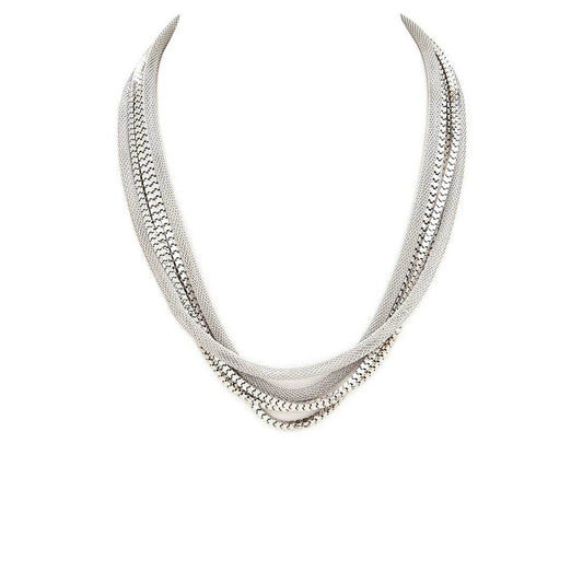 Artini Accessories - Mix Chain Layer Collar Necklace: Rhodium