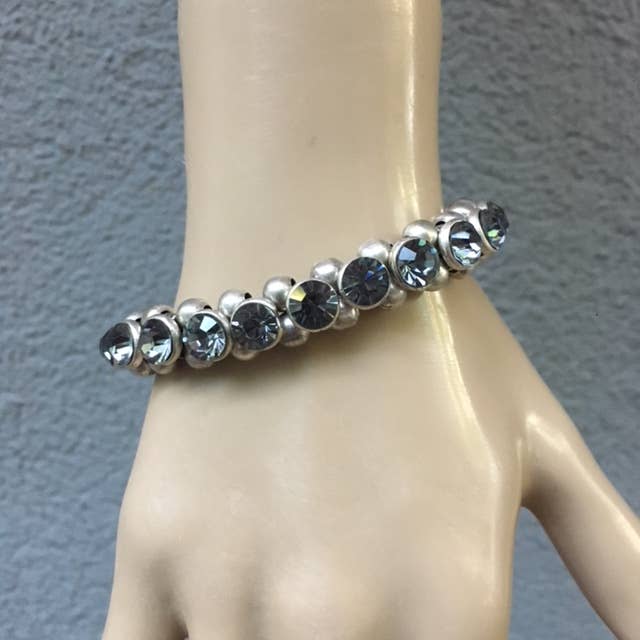 Volare - Stretch crystal Brass, silver plated bracelet: Cobalt