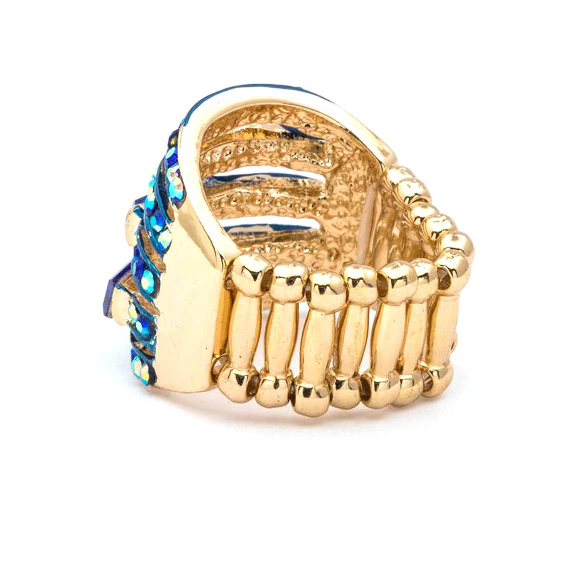 Artini Accessories - Crystal Baguette Stretch Cocktail Ring: Blue AB