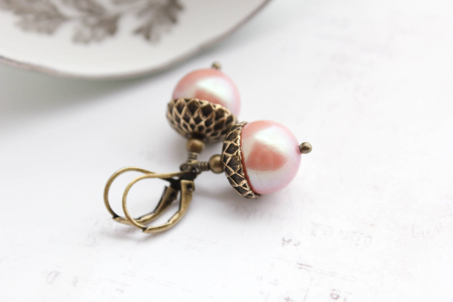 A Pocket of Posies - Pearl Acorn Earrings - ANTIQUED BRASS (23 colors): 10) Navy Blue