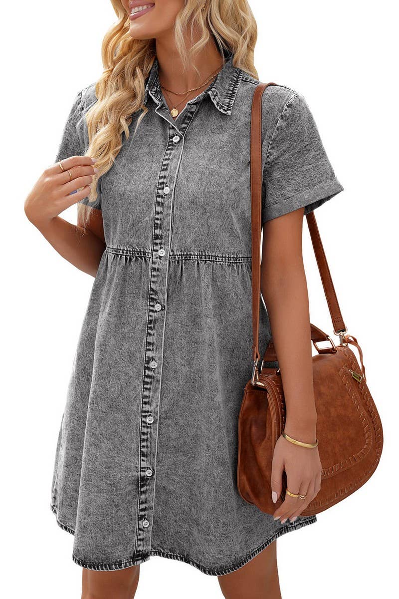 NINEXIS - CWDSD5998_DENIM CASUAL SHORT-SLEEVED MIDI DRESS: DARKBLUE / (L) 1