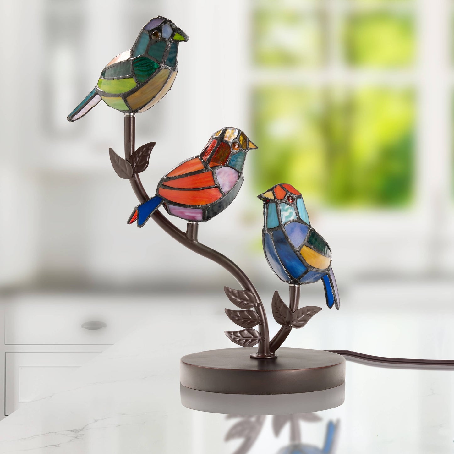 River of Goods - 15"H Tiffany-Style Stained Glass Bird Novelty Table Lamp