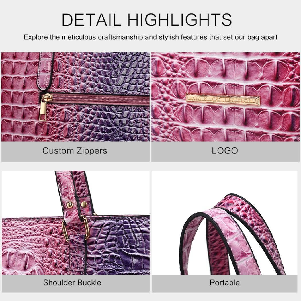 MKF Collection - MKF Piper Gradient Rainbow Embossed Tote Bag & Wallet: Coral