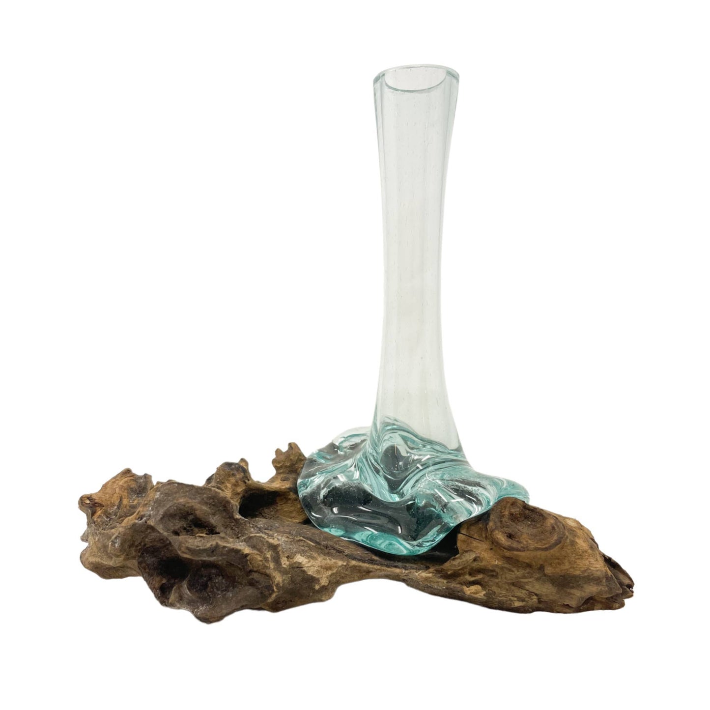 Asia West - Glass Vase on Natural Wood Base (approx. 9"h)