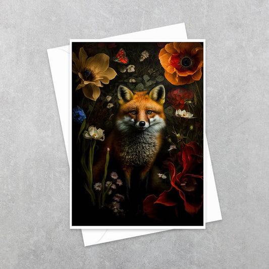 Salty Alyce - Red Fox Hiding in Flowers   Greeting Card AS776