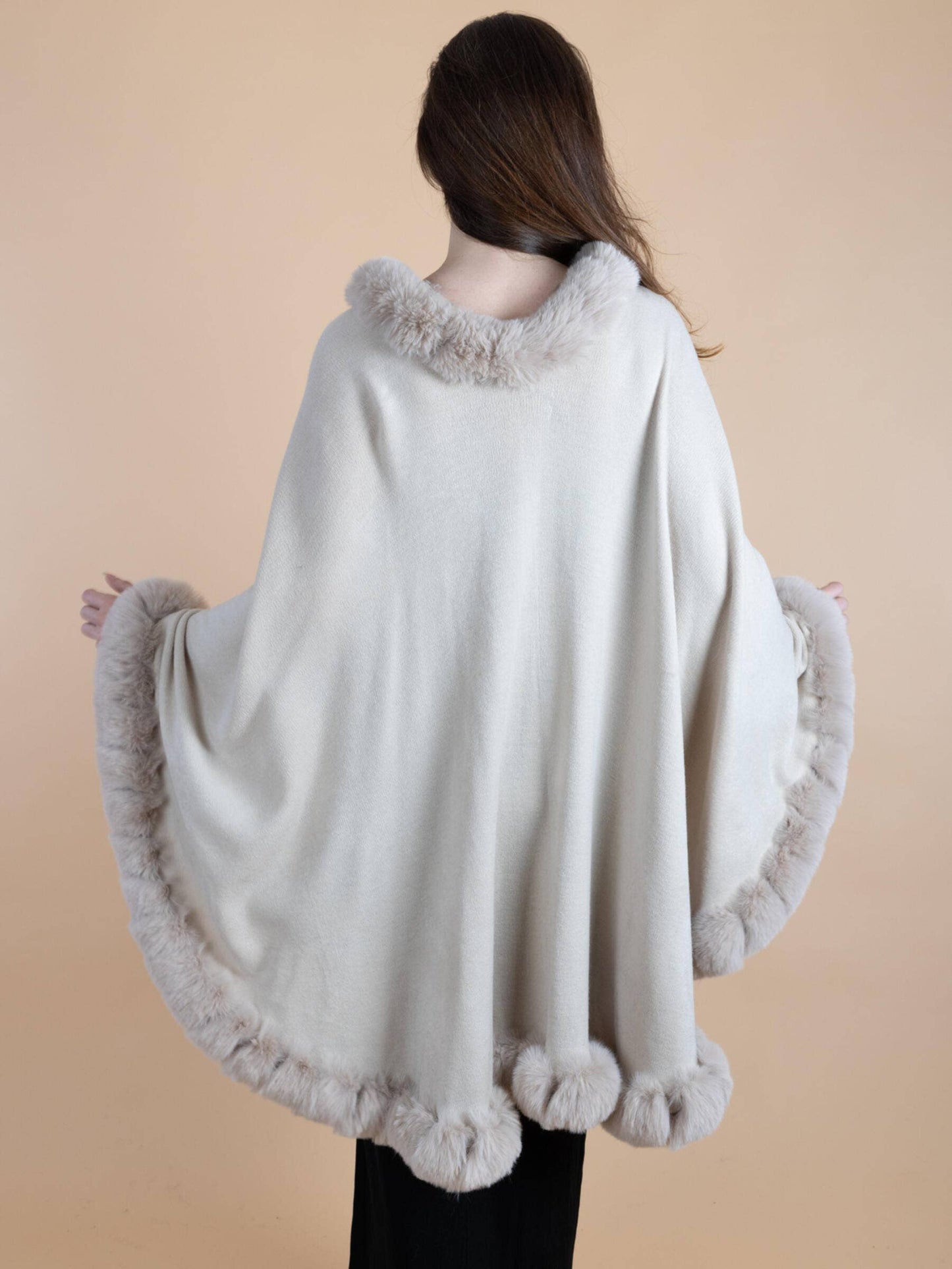 SAACHI - Faux Fur Cape Kimono: BLACK