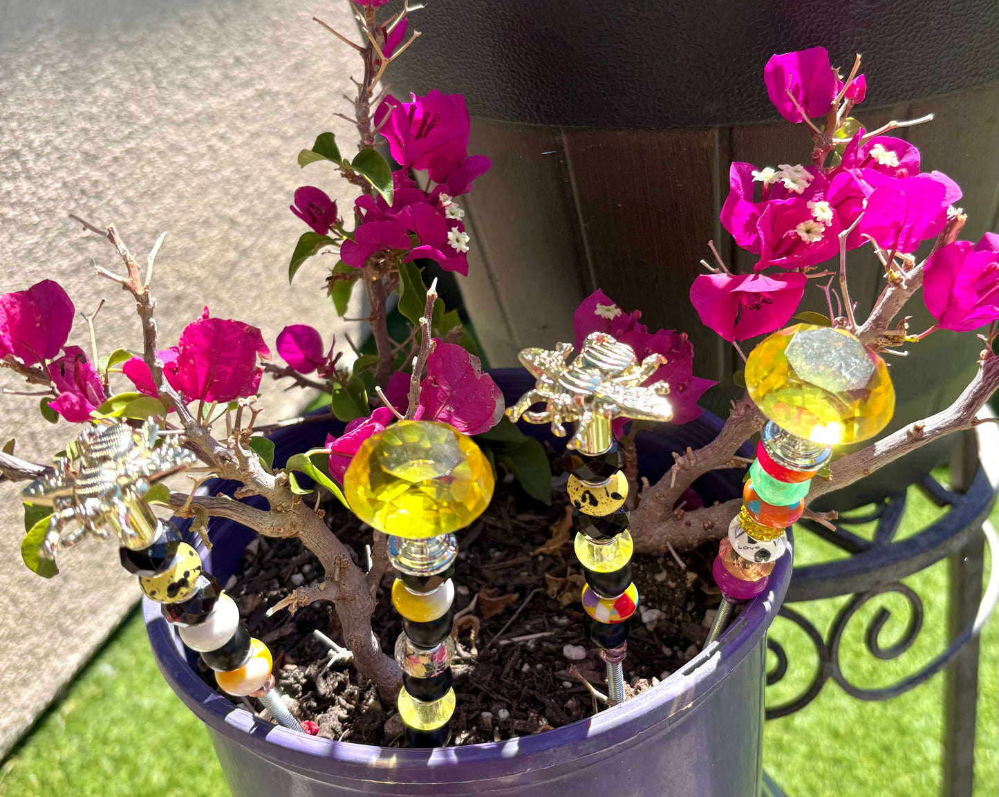 Sea of Bliss Shop - Bumblebee Fairy Garden Beaded Plant Stakes : 13 inch