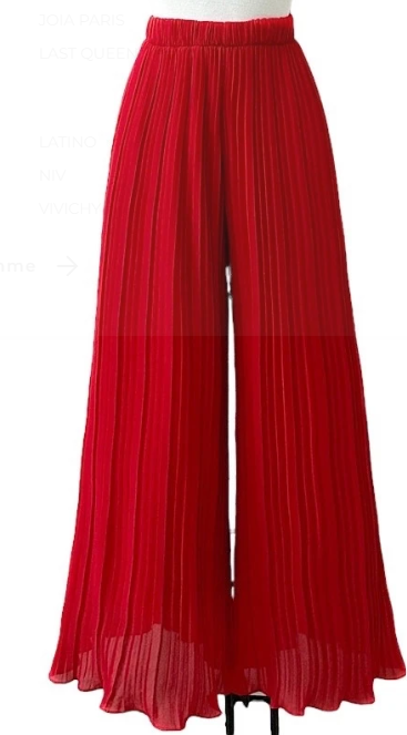 LOOWIE - ELPLRE Italian Red Pleated Wide Legs Pants LOOWIE