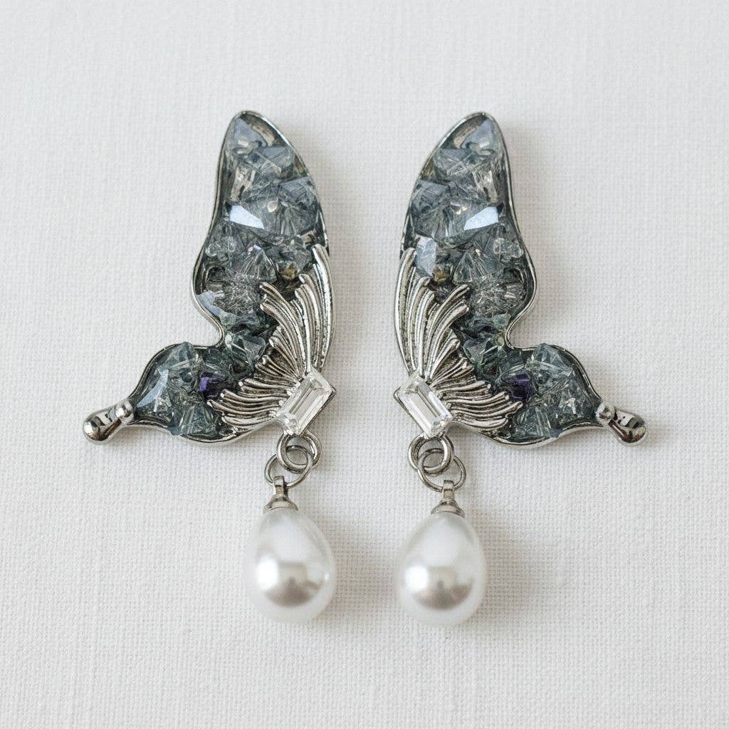 Ellemadera - Vintage Inspired Blue Butterfly Stud Earrings