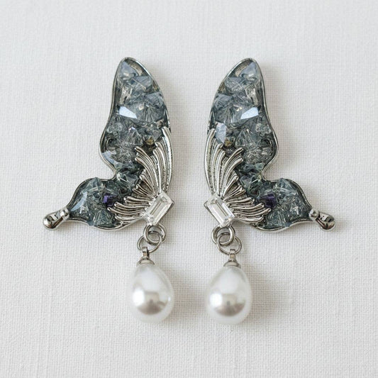 Ellemadera - Vintage Inspired Blue Butterfly Stud Earrings