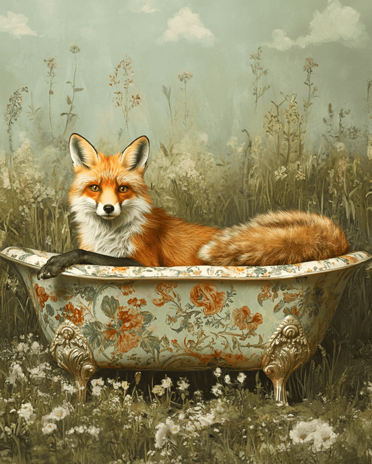 Mowbi - Fox in Bathtub - Bathroom Wall Art Prints – 8″x10″ Artwork for 11″x14″ Frame
