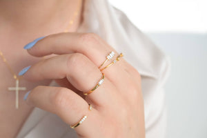 Blueyejewelry - Dainty Gold Diamond Rings - Bezel Ring - Baguette Ring: A. Bezel / Yellow Gold / 7