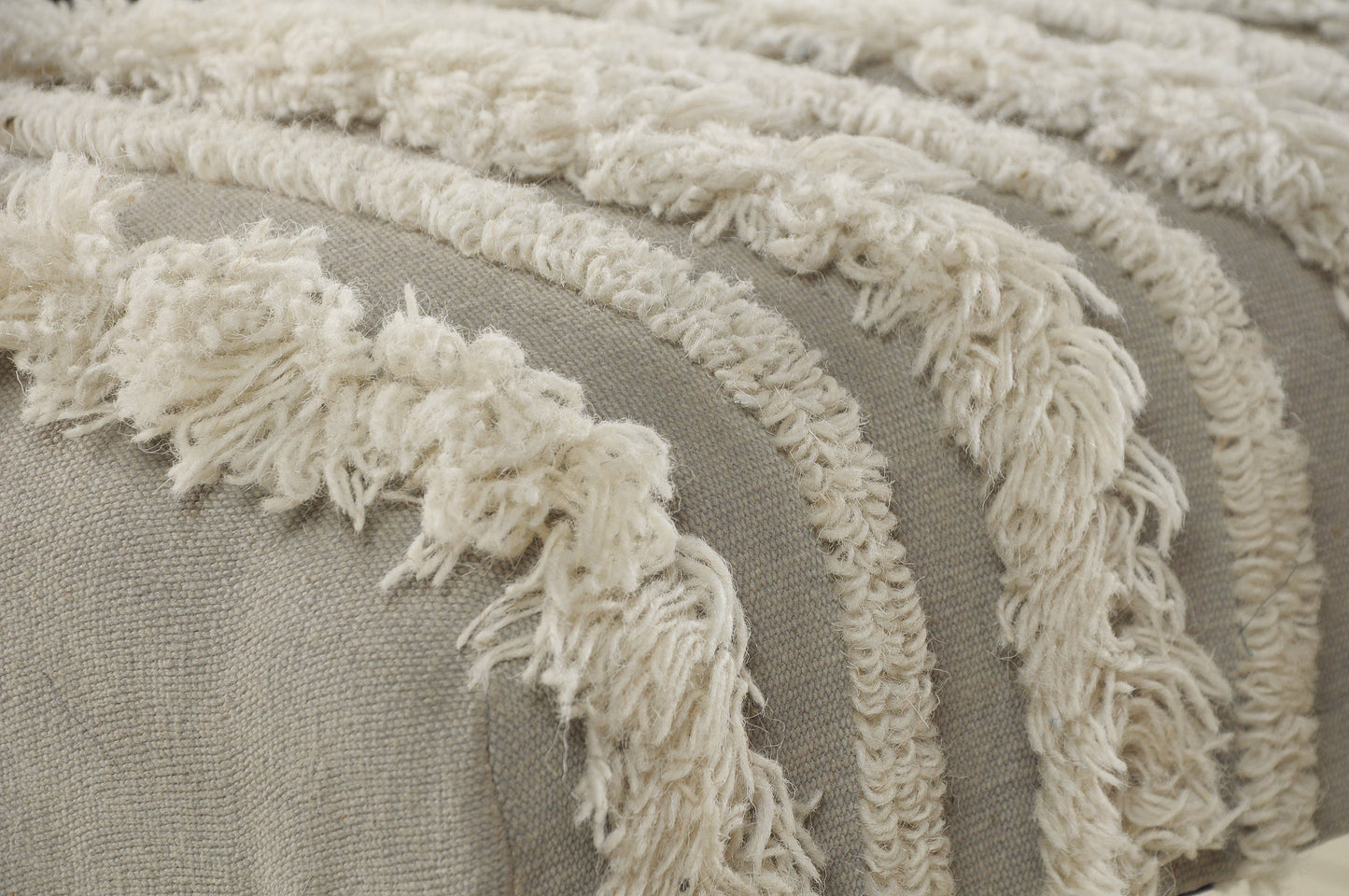 LR Home - Modern Stripped Cream Tufted Indoor Bench: Cream