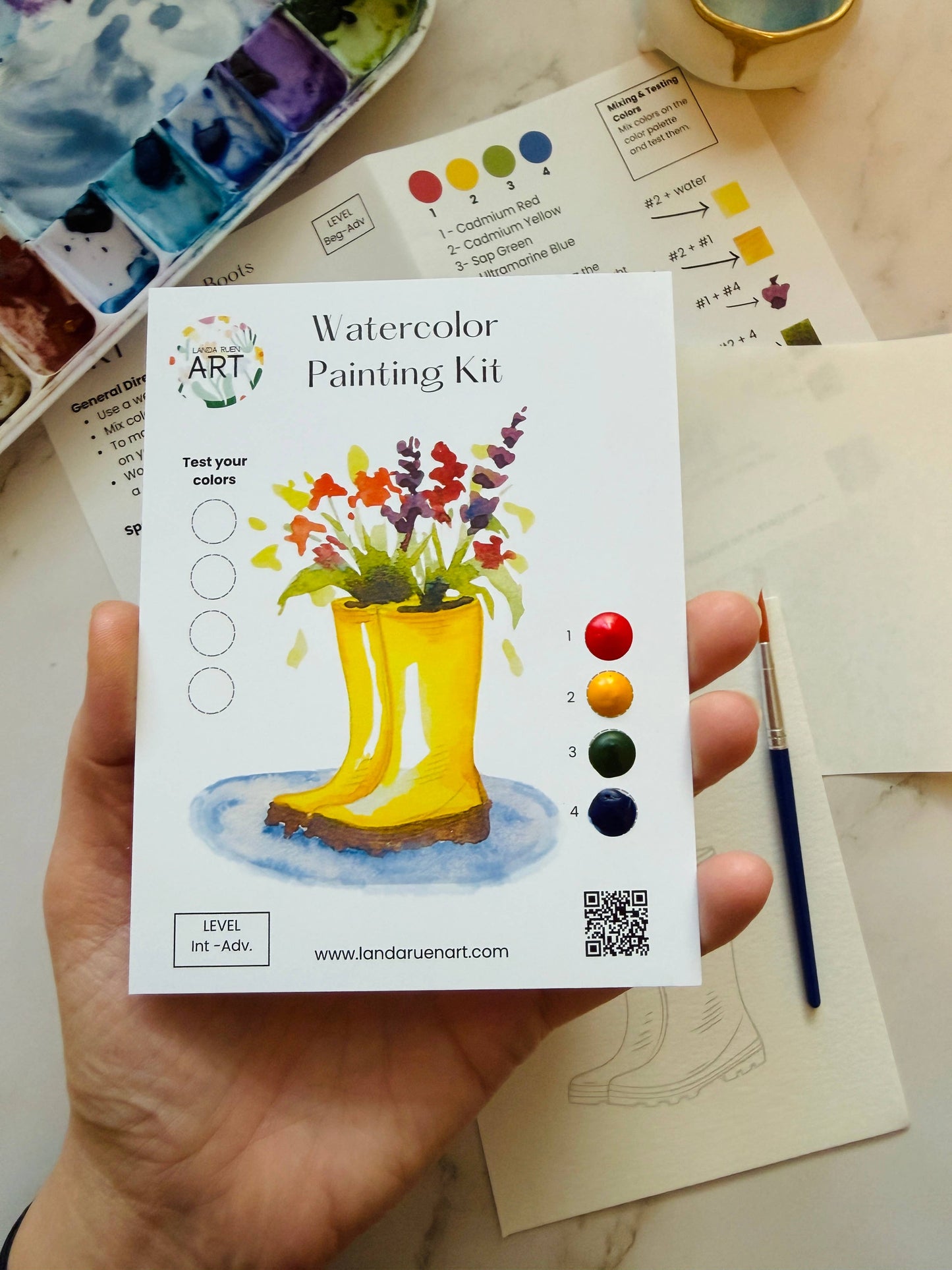 Landa Ruen Art - Rainboot Flower Bouquet Watercolor Kit