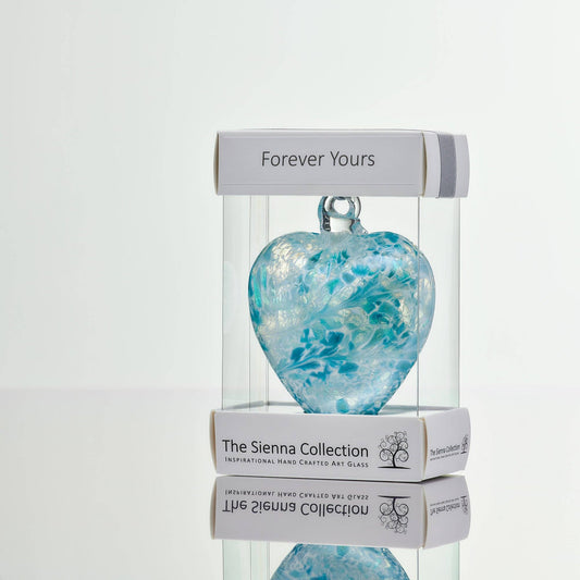 Sienna Glass - 8cm Friendship Heart - Forever Yours - Pastel Blue