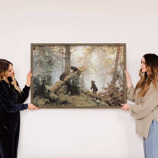 Hangout Home - Baby Bears in the Forest - Framed Animal Art - Cabin Art: 24x36" Extra Large Canvas Art with Thick Wood Frame