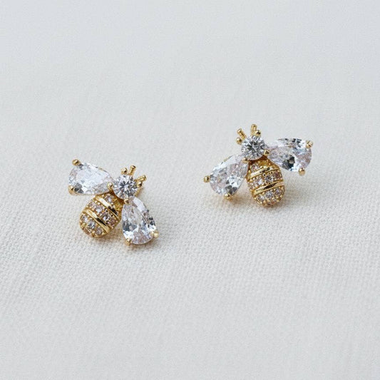 Ellemadera - Miniature Cubic Zirconia Bee Stud Earrings