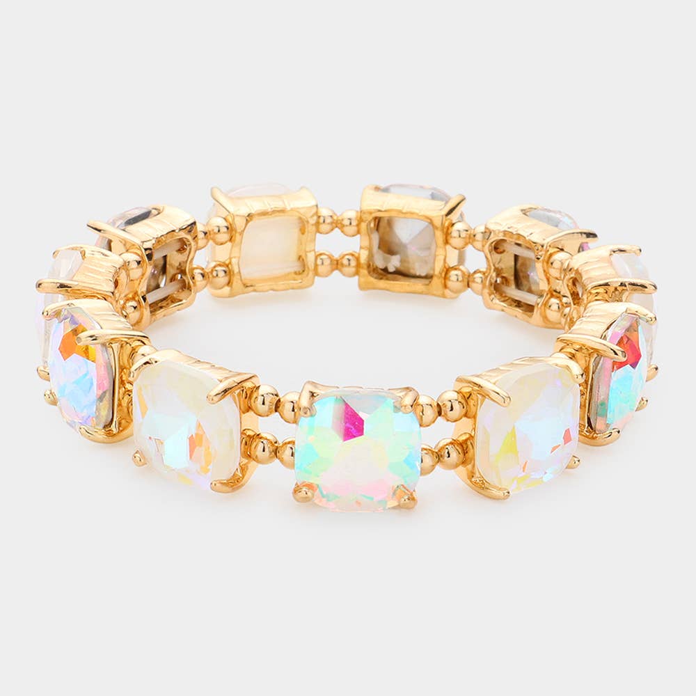Sensibling Corp. - Cushion Square Stone Stretch Evening Bracelet: GOLD CLEAR