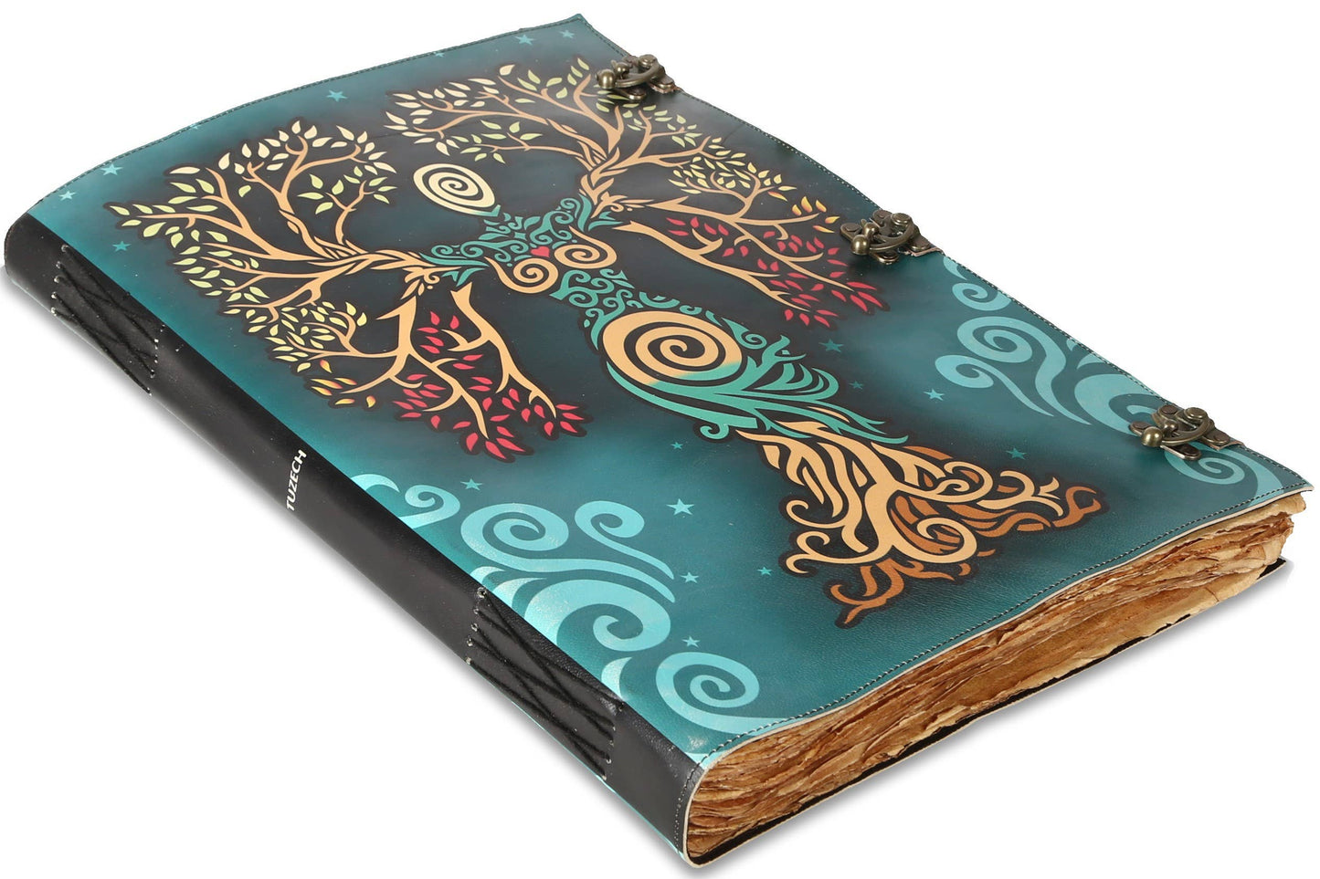 Tuzech Leather - Book of Spell LeatherBound Huge Journal Grimoire Print Diary: 22 Inches / Lady Green