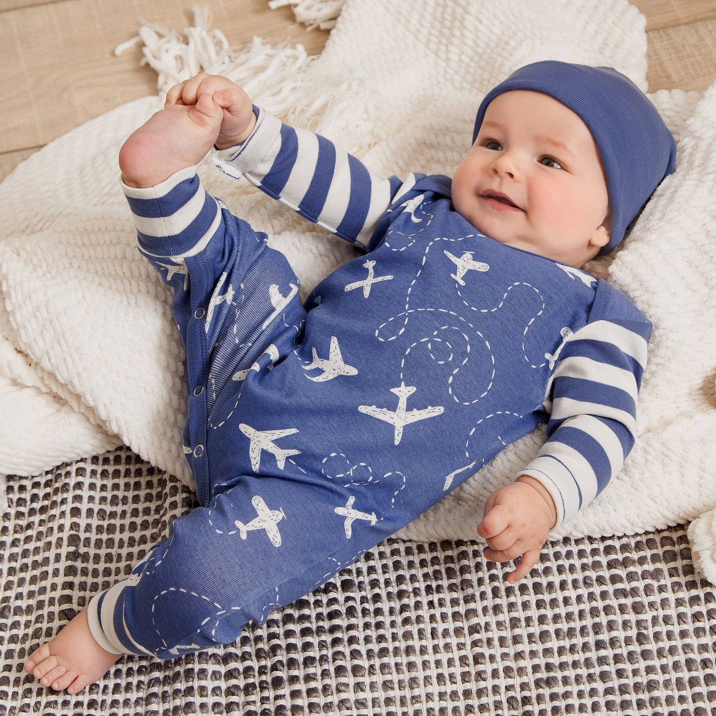 Tesa Babe - Baby Boy Airplanes Soft Cotton Romper - Open Stock: 0-3M