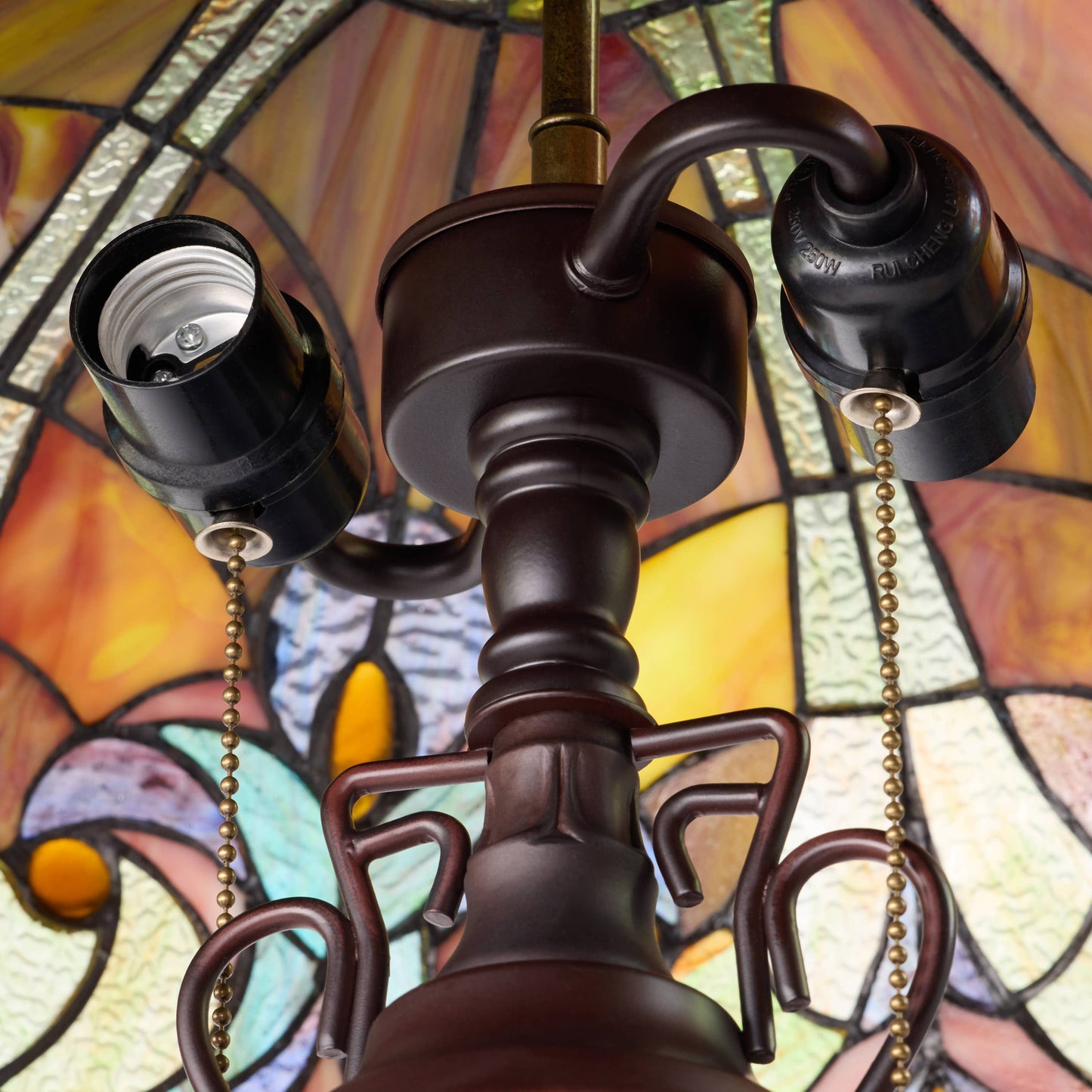 River of Goods - 24.5"H Double Lit Amber Bowl Shade Stained Glass Table Lamp