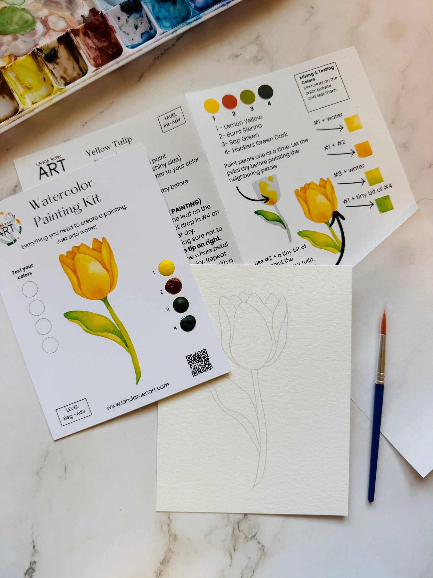 Landa Ruen Art - Yellow Tulip Watercolor Kit