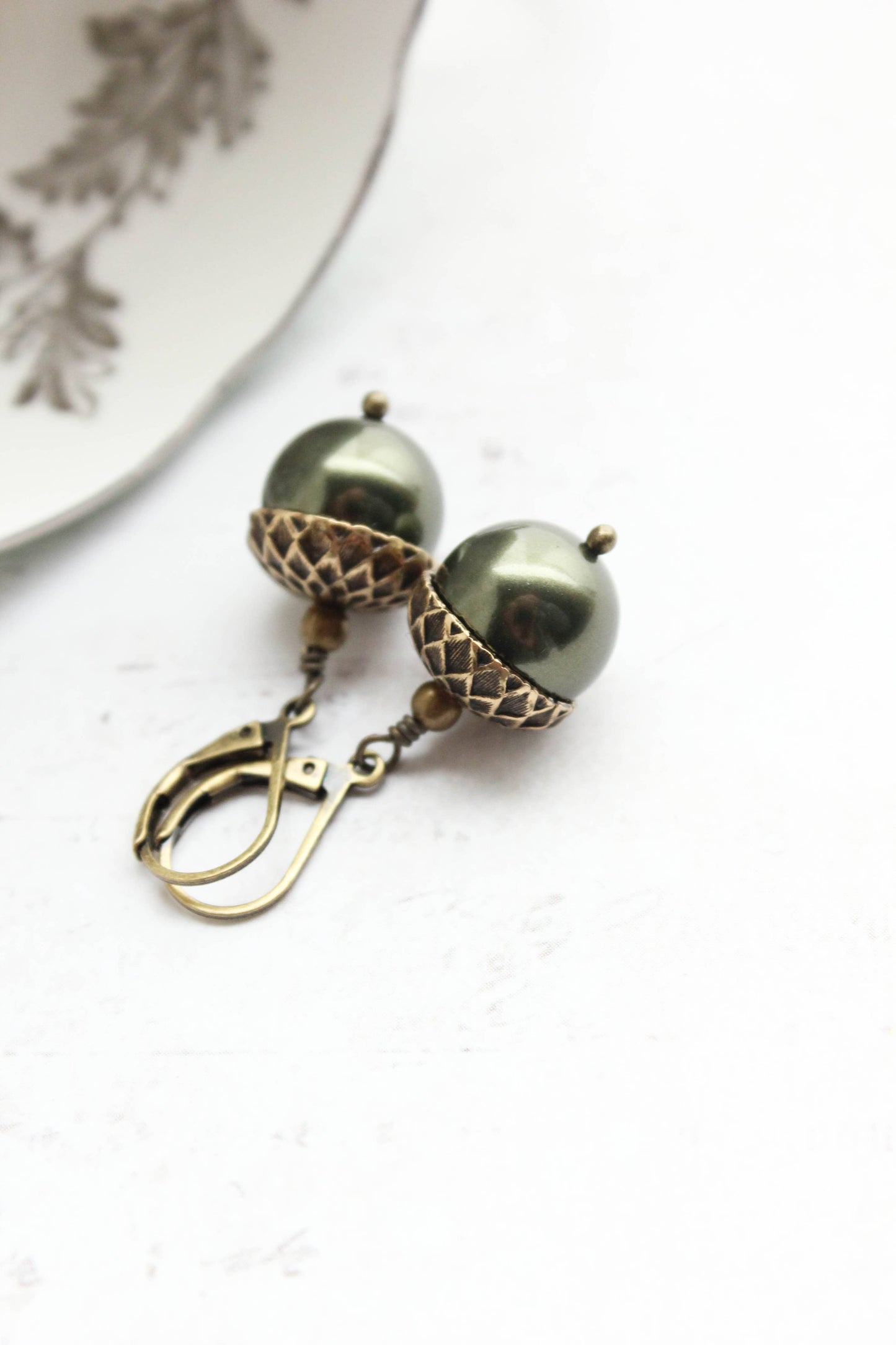 A Pocket of Posies - Pearl Acorn Earrings - ANTIQUED BRASS (23 colors): 4) Pink Champagne