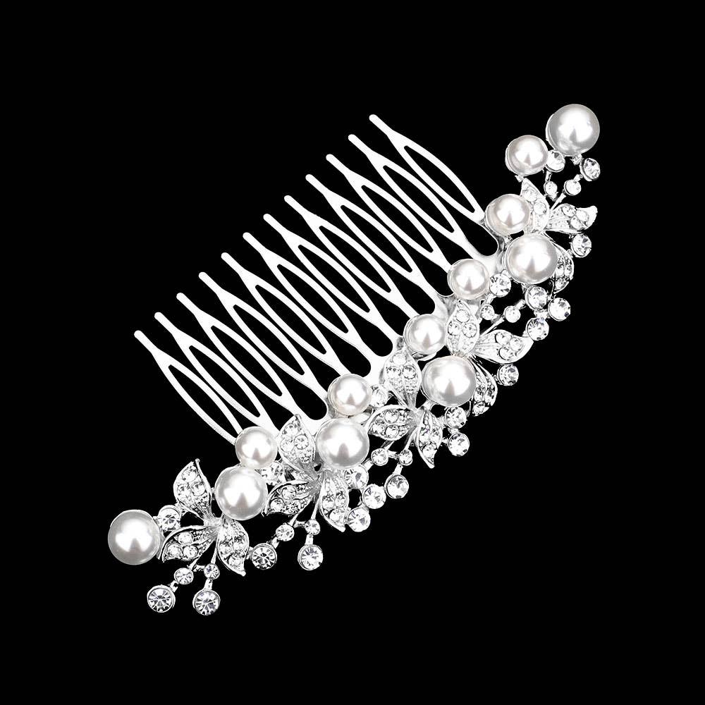 Sensibling Corp. - Pearl Accented Leaf Cluster Hair Comb: Rose Gold